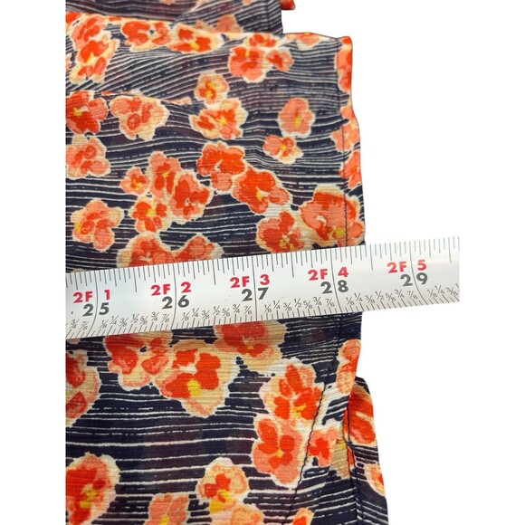 Torrid 3 Floral Blouse Navy Red Orange Print Pleated Boho Peasant Top Sheer 3X - Picture 7 of 11
